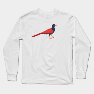 BLUE CROW WITH RED WINGS GOLD BEAK Yucatan Jay Bird Hand Cut Paper Art Long Sleeve T-Shirt